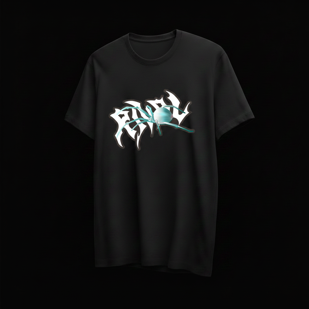 Black tee with spider graphic